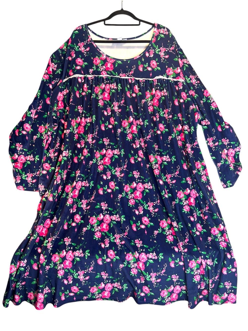 Only Necessities Plus 4X Rose Floral Long Sleeve Velour Nightgown Cozy PJs